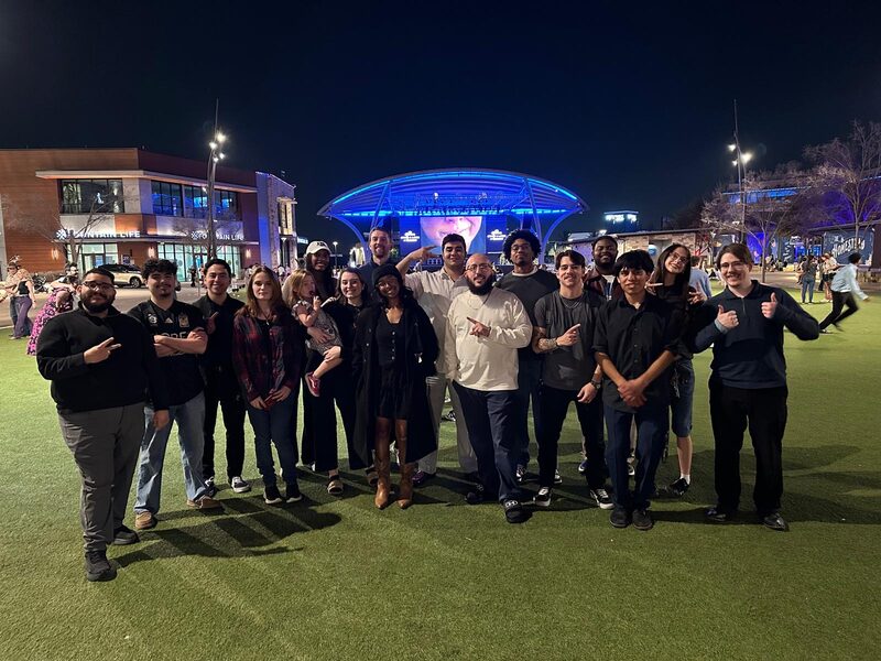 The team out together at an evening event