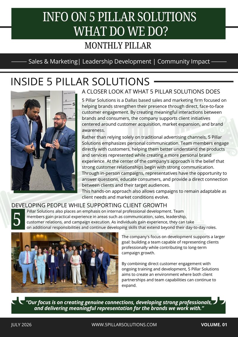 The Monthly Pillar, Volume 01, July 2026 — full newsletter page